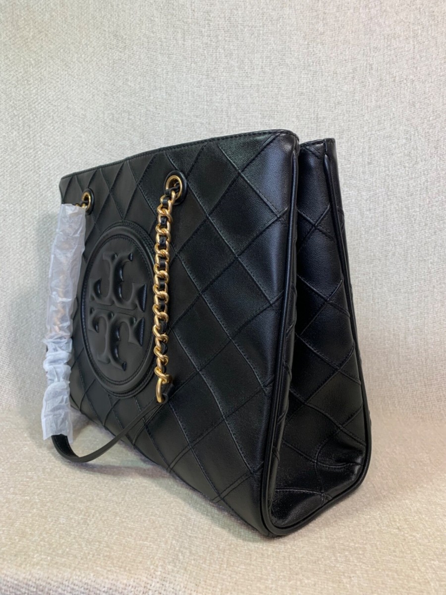 NEW Tory Burch Soft Fleming Chain Black Quilted Leather Tote