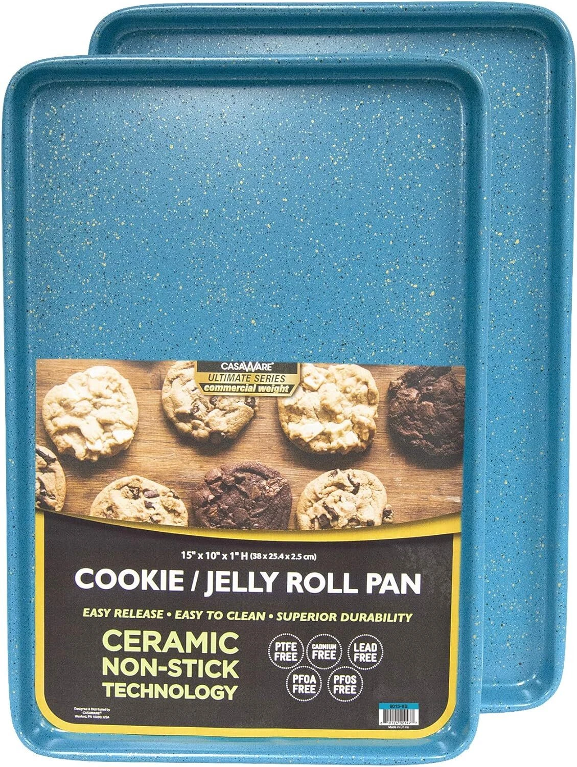 2Pc Ultimate Commercial Weight 15 X 10 X 1-Inch Cookie Sheet Set (Blue