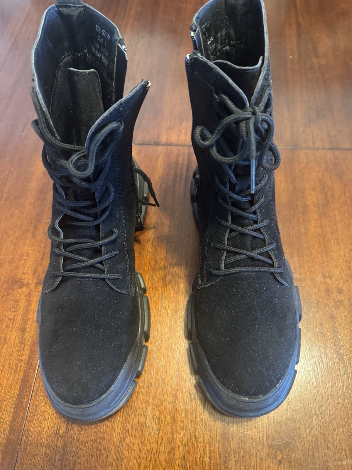 SAOLA Stivali da combattimento neri scamosciati da donna taglia 8 stivali stringati con zip laterale suola spessa