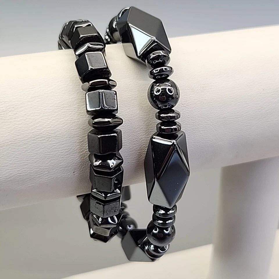 Lote de 3 pendientes perforados pulsera cuentas hematita gruesos JTV Foto 3 de 4