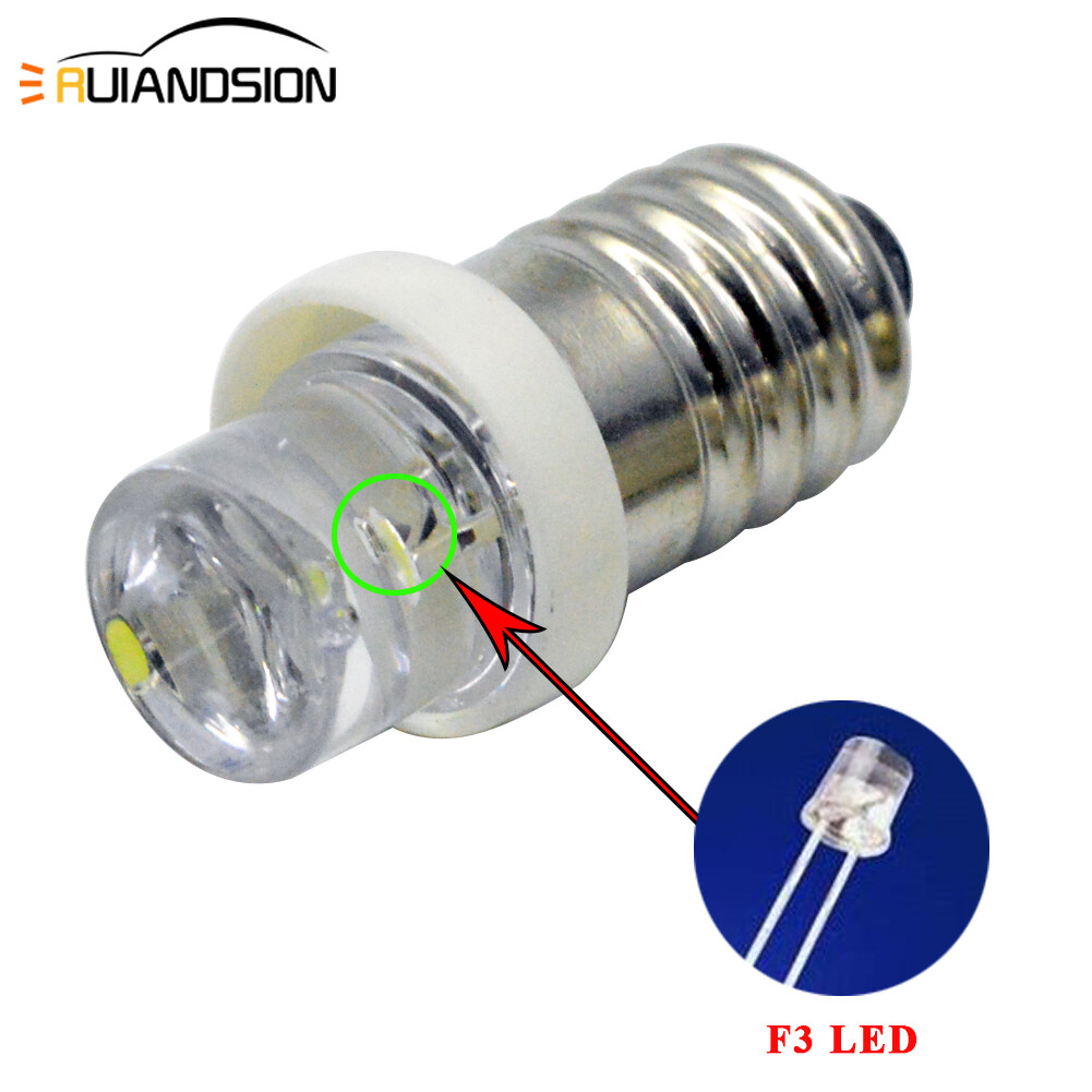 Ruiandsion 4pcs E10 LED Bulbs 3V 0.1W 3000K Warm White LED Bulbs for  Torchlight Flashlight Torch Lights,Negative Earth 