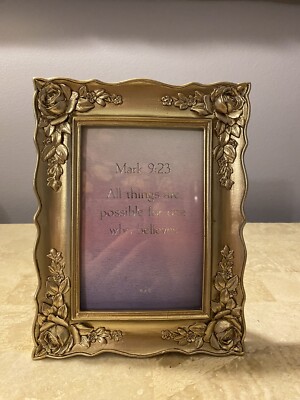 Very Beautiful 3D Art Resin 4x6  Photo Frame Old Gold Color Flowers Roses New