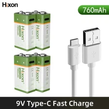Hixon 9V Battery 760mAh USB Rechargeable 9V Lithium-ion Batteries 6F22 Batteries