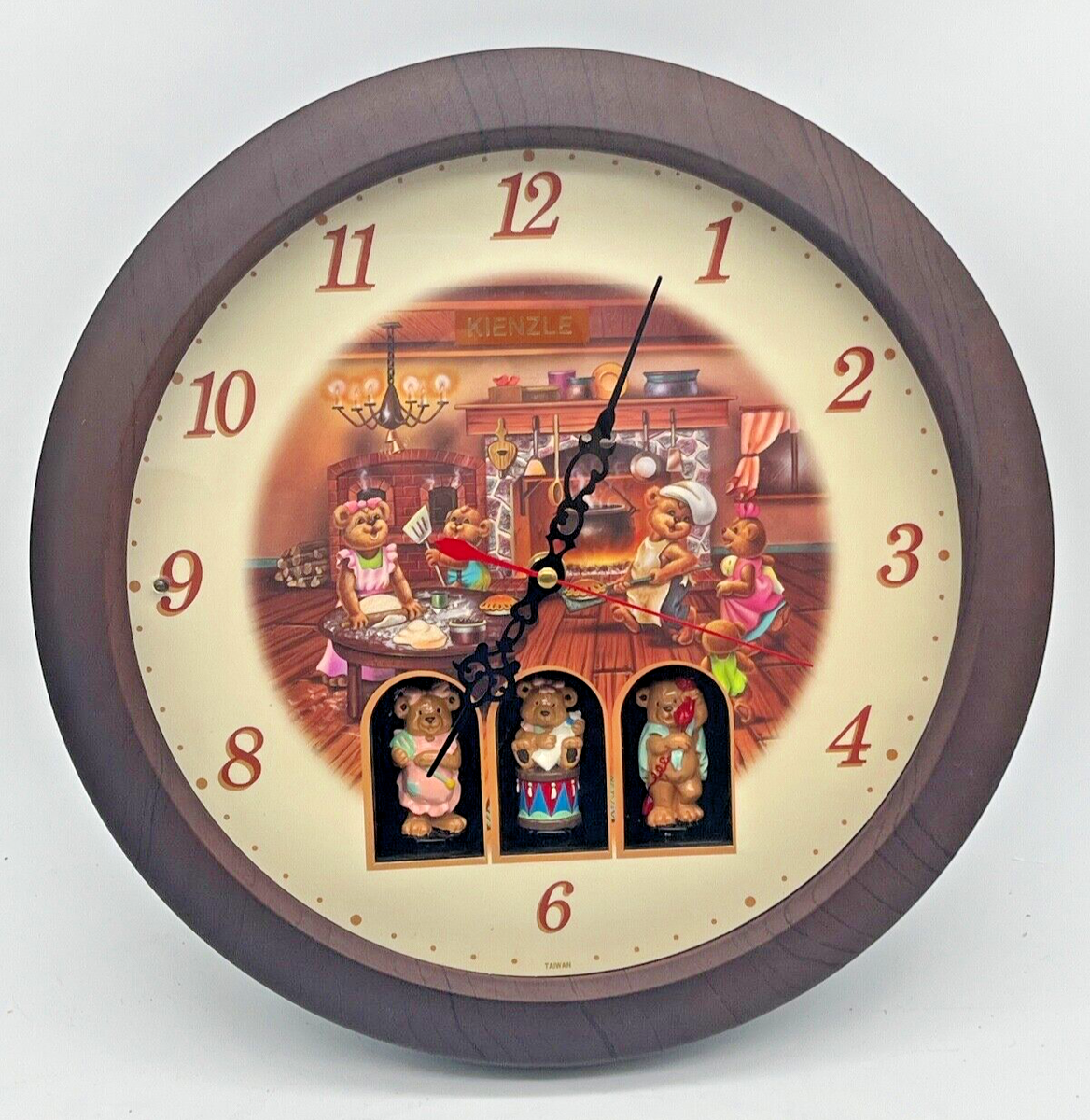 NOS LINDEN Animated Musical Wall Clock Three Bears Theme Vintage