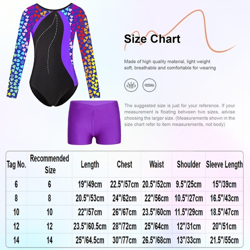 Kids Girls Gymnastics Outfits Long Sleeve Ballet Dance Leotards with Shorts Sets - Picture 24 of 47