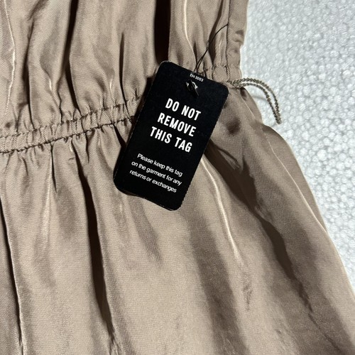 EXPRESS Big Padded Shoulders Satin Romper Taupe Elastic Waist Size S Small NWT - Picture 4 of 11