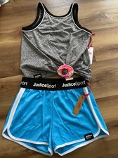 Justice Sport Girls Running Mesh Shorts Hineck Tank Top Set Large 12-14 L New