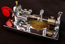 VIBROPLEX TELEGRAPH KEY BUG CHROME w RED KEY KNOBS NICE!!