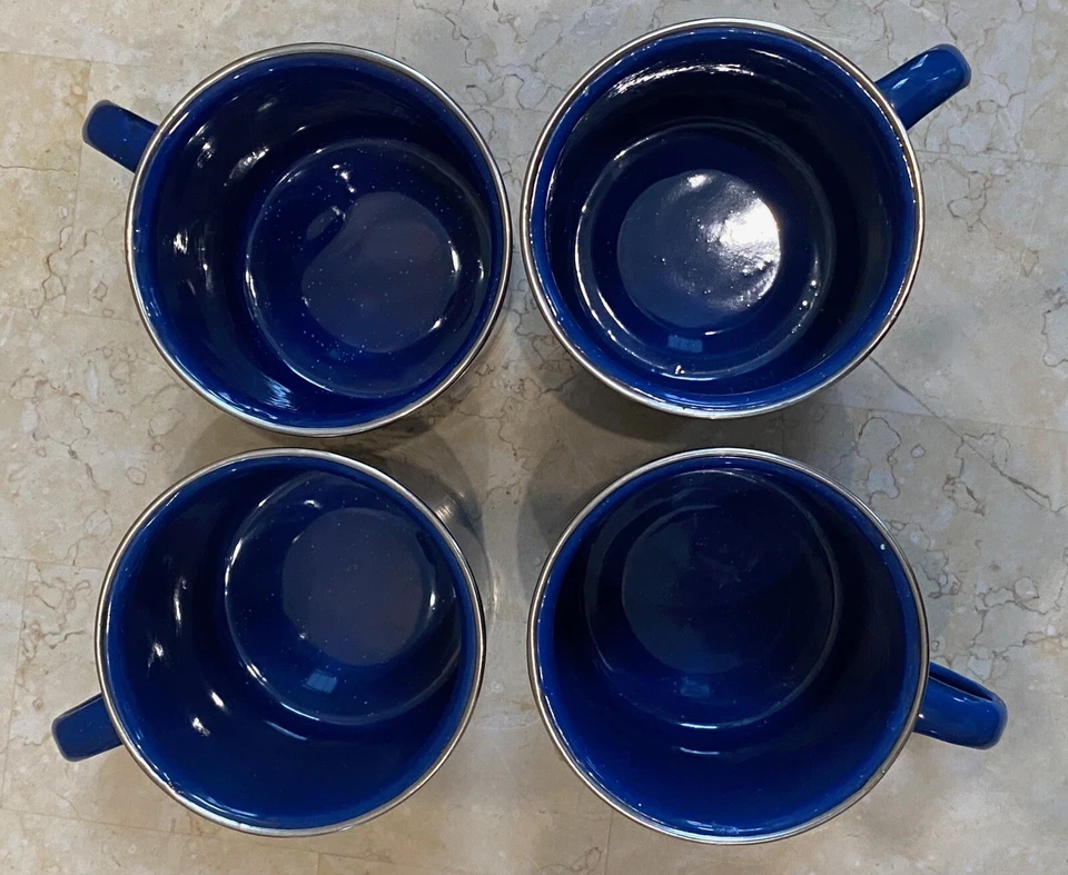 Vintage 1990's Blue White Speckled Enamelware Metal Cowboy Coffee Mug 4" Tin Cup - Image 3 of 4