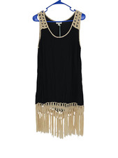 Umgee Size Medium Mini Dress Boho Gypsy Black Crochet Fringe Sleeveless NWT