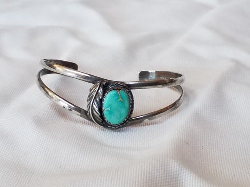 Vintage handgefertigt signiert 925 Silber Manschette Armband mit Solitär türkis Stein - Bild 17 von 24