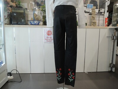 GUCCI women Black leather Skinny pants embroidered trourses Sz 42