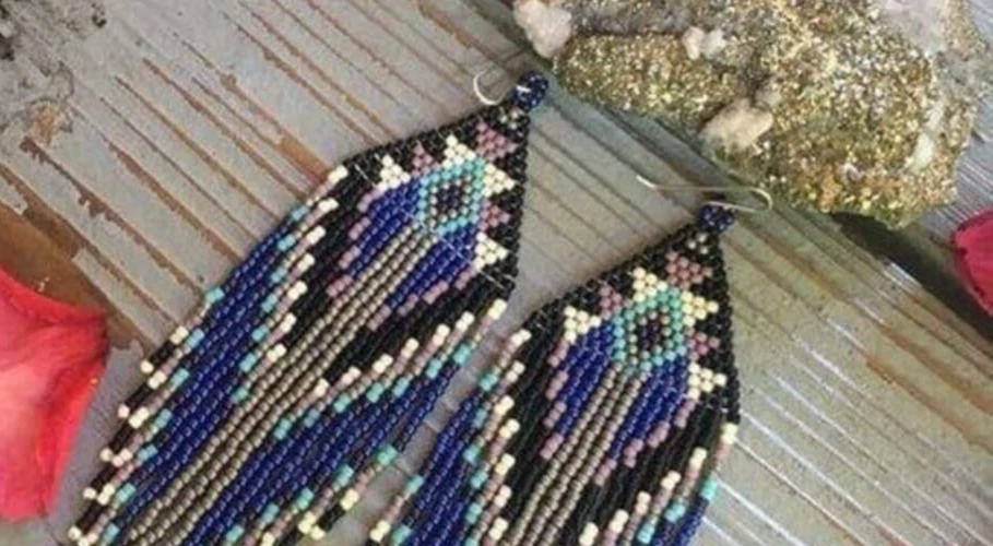 Pendientes Tribales Nativos Grandes Boho Americanos Semilla Cuentas Hecho a Mano Pendiente Foto 2 de 4