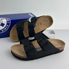 Birkenstock Arizona Birko-Flor Birkibuc Black Leather Sandals EVA Narrow/Wide