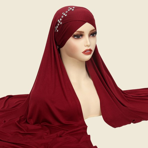 Muslim Women Cross Scarf Turban Instant Cap Hijab Shawl Headscarf Wrap Islamic - Picture 19 of 41