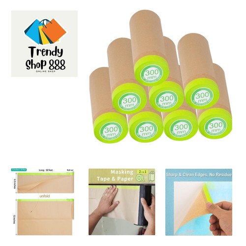 PreTaped Masking Paper for Painting 12 inch x 50 feet Tape and Drape