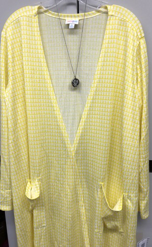 NWT LuLaRoe XL Yellow & White Geometric Aztec Caroline Cardigan Sweater - Picture 4 of 10
