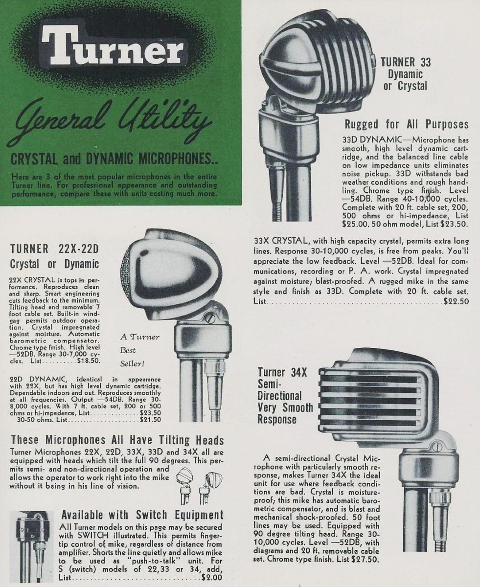 Vintage 1940's Turner 22D dynamic microphone High Z w new stand