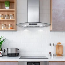 Wall Mount Range Hood Ducted Exhaust Vent Tempered Glass Touch Controls Home 30"