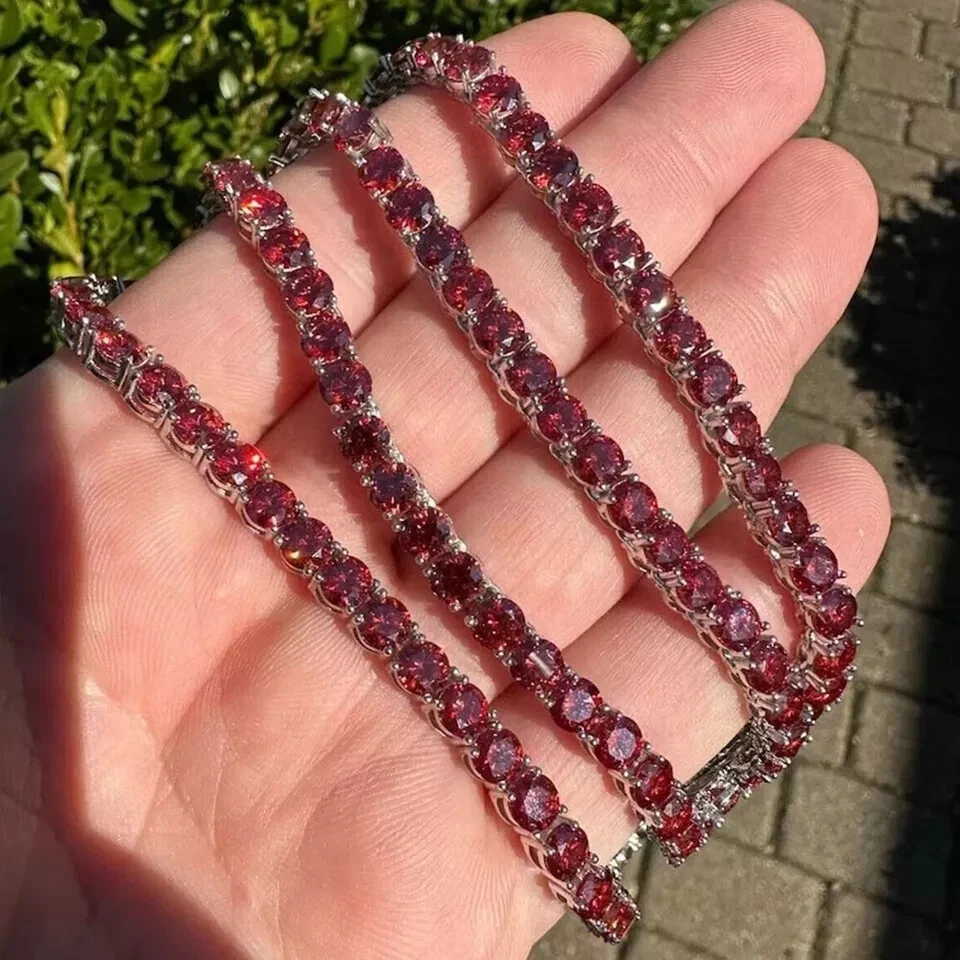 56.00 Ct Lab Created Ruby 14K White Gold Plated Men's tennis Necklace - Image 4 of 4