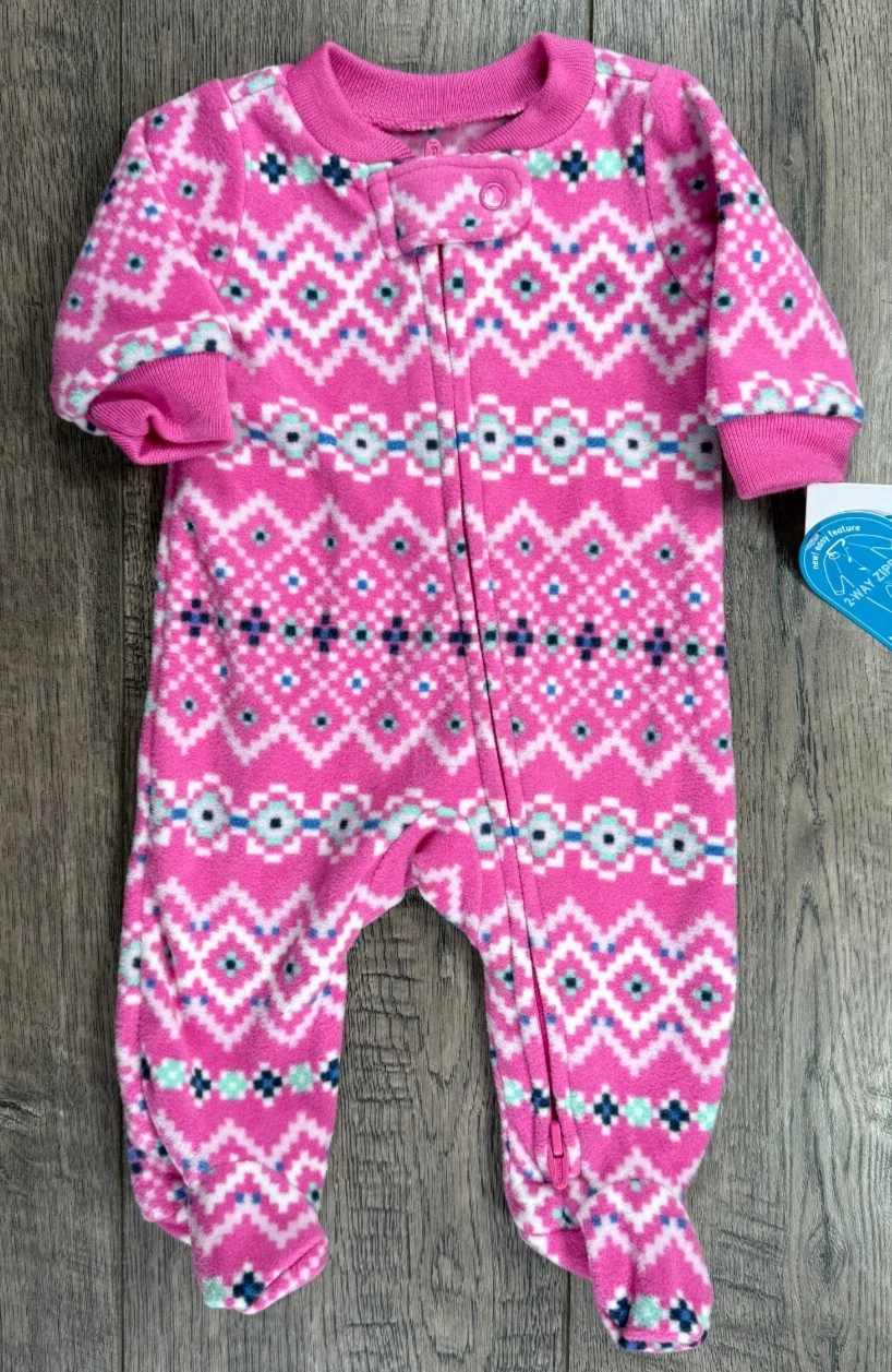 Baby Girl Clothes New Carter's Preemie Pink Design Fleece Footed Outfit