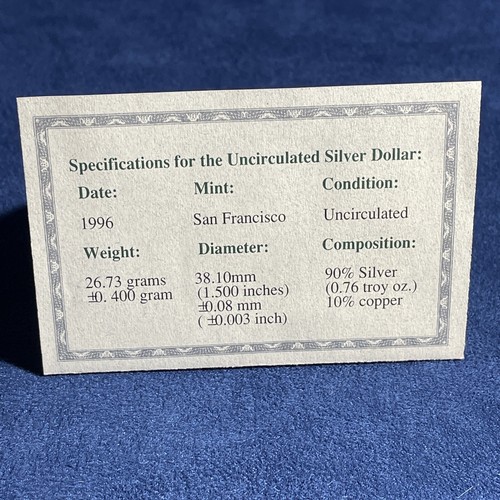 1996 US Mint National Community Service Silver Dollar BU Coin W/ OGP & COA- Z376 - Picture 7 of 10
