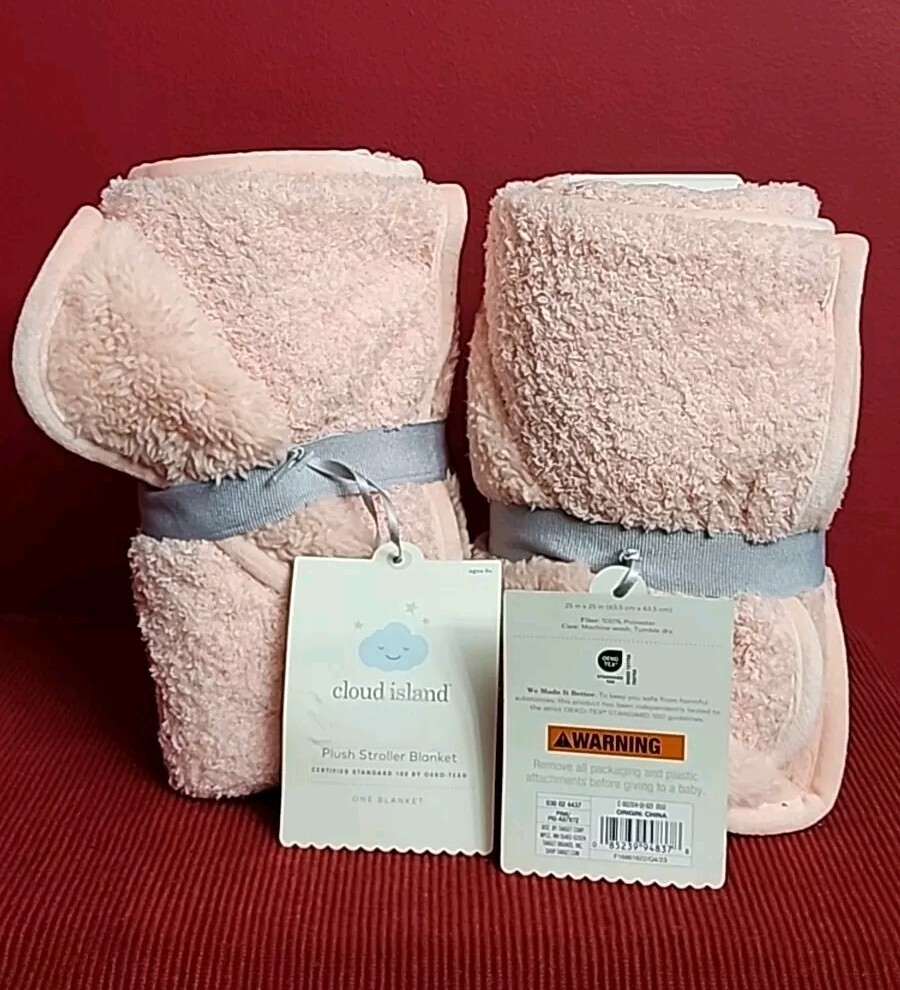 Soft Pink Cloud Island Plush Stroller Blanket 25x25 Inches