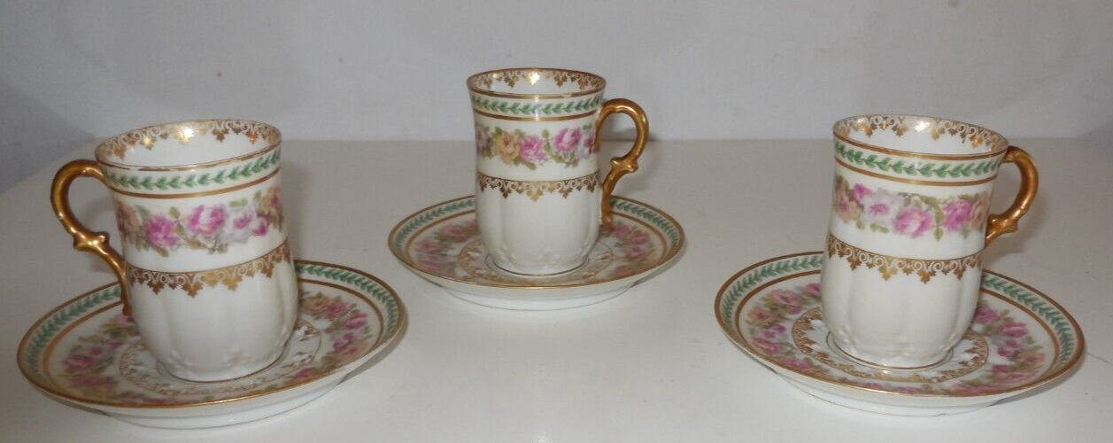 (3) CH.FIELD HAVILAND LIMOGES ROSES GOLD IVY DEMITASSE CUPS &  SAUCES TEA ?