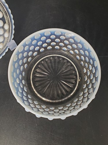 Anchor Hocking Vtg Moonstone Opalescent Hobnail Vanity Trinket Candy Dish (2) - Picture 4 of 10