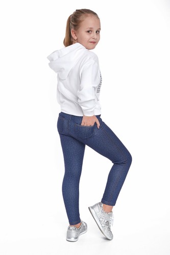 Girl's Comfortable Full Length Leggings Denim Look Jeans Imitation Pants FS6971 - 第 6/6 張圖片