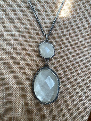 Lucky Brand Silver & White Pendant Necklace Faceted Quartz & Marcasite - Picture 5 of 8