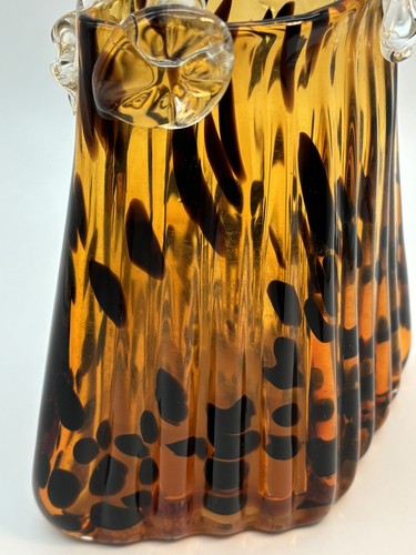 Fifth Avenue Crystal Purse Vase Tortoise Shell Hand Blown Art Glass Vintage - Picture 11 of 15