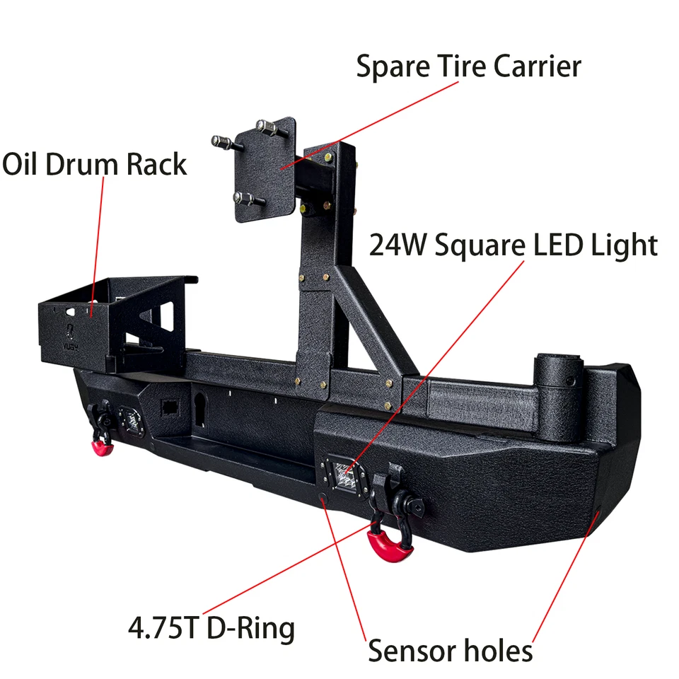 Vijay For 2016-2023 Toyota Tacoma New Steel Rear Bumper W/Tire Carrier&LED Light - Image 3 of 4