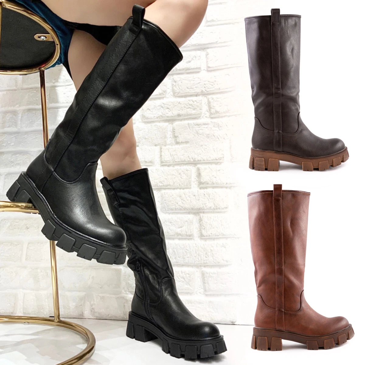 Stivali donna motociclista biker boots invernali scarpe casual