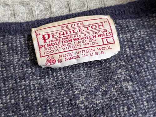 Vintage Pendleton Sweater Women Large Blue Wool Cardigan Knit V Neck USA Made - Picture 5 of 10