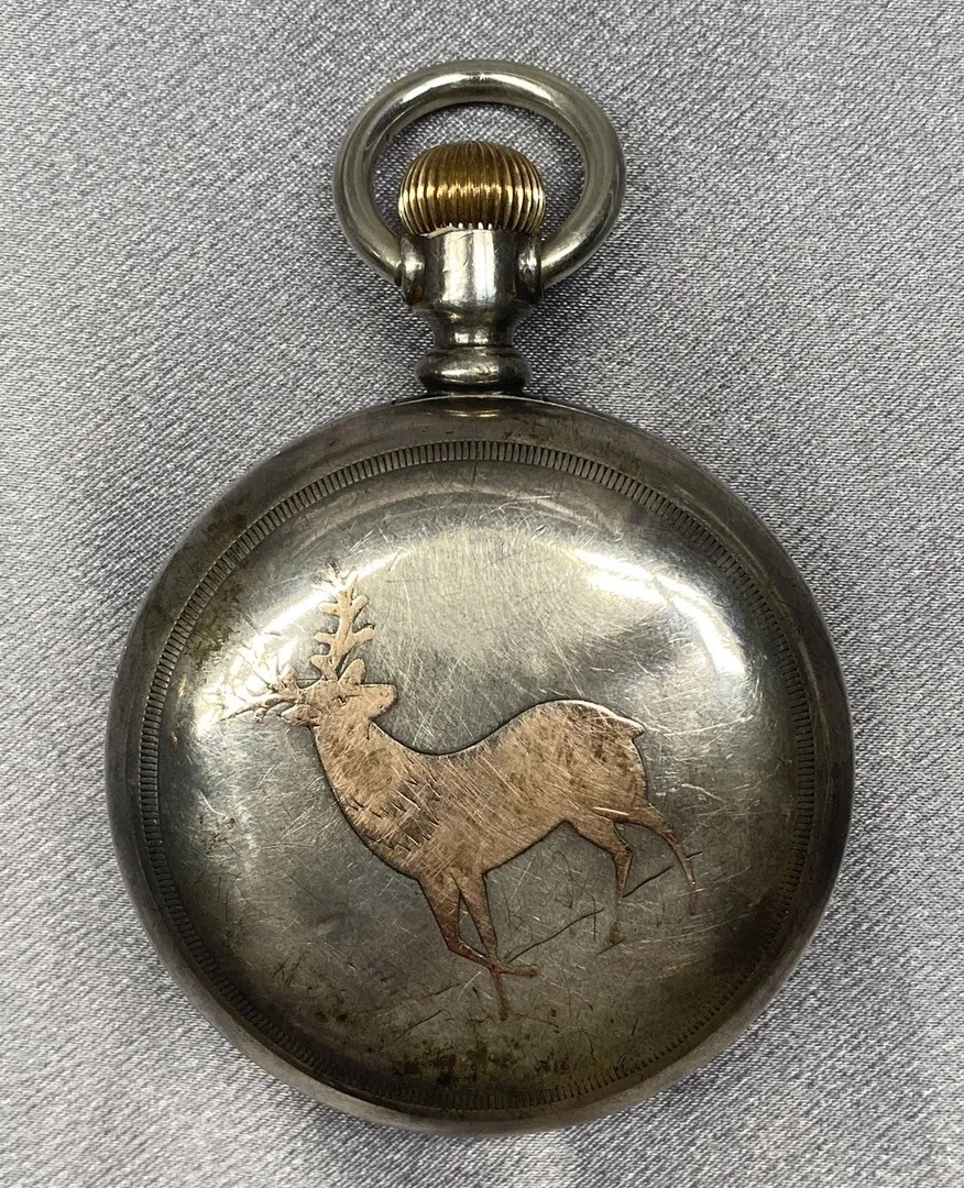 Antique Hampden Watch Co Pocket Watch Buck Hunting Outdoor Deer