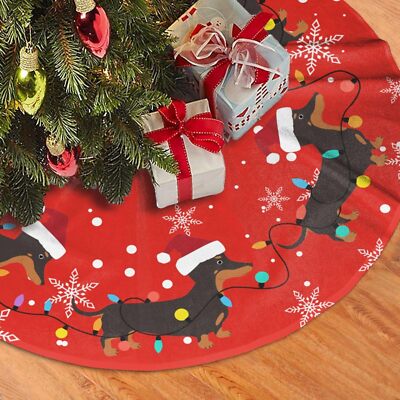 Dachshund Christmas Tree Skirt Dog Funny Tree Mat for Farmhouse