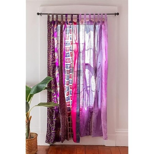 2 Pc Indian Old Recycle Silk Saree Boho Multi Curtain Door Drape Decor Curtain - Picture 2 of 5