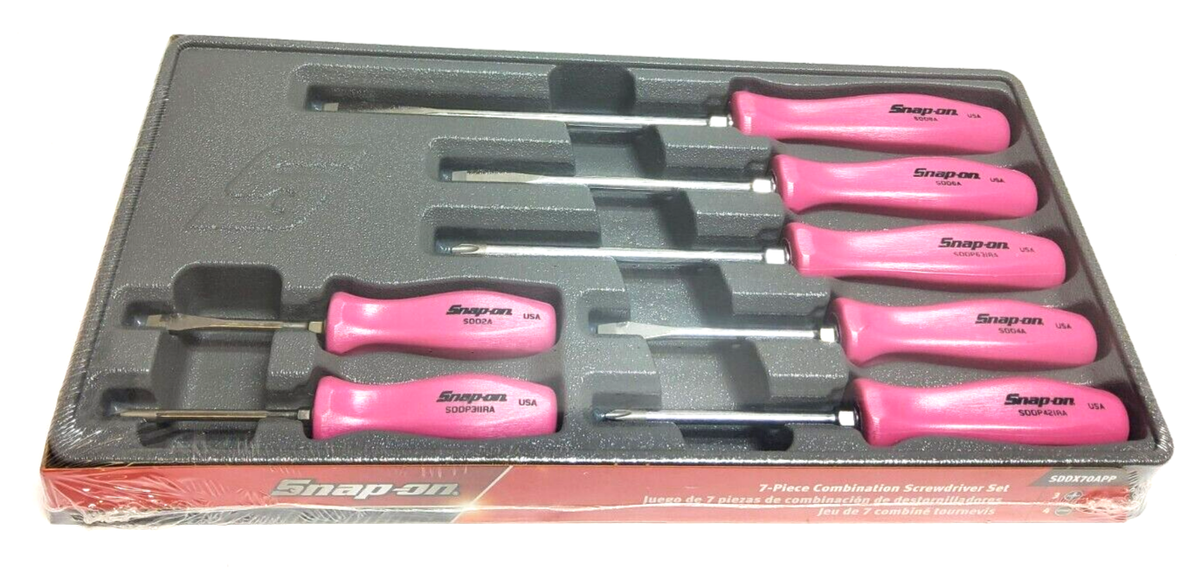 Snap-on Pearl Pink Hard Handled 7-piece Screwdriver Set SDDX70APP