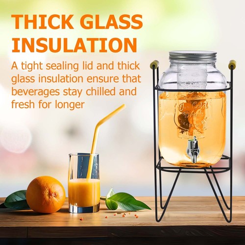 4L Glass Vintage Beverage Drinks Dispenser on Metal Stand Cocktail Jar with Tap - Picture 10 of 11