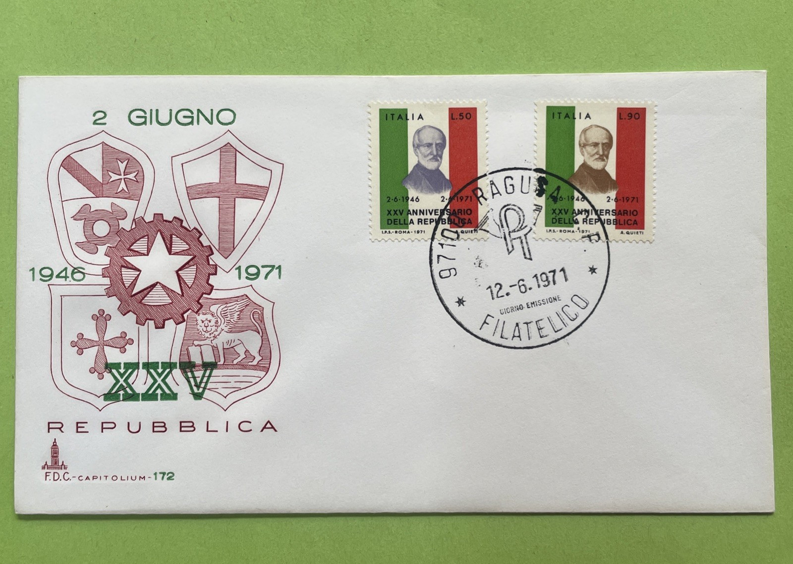 2 GIUGNO XXV REPUBBLICA 1946 1971 F.D.C. BUSTA PRIMO GIORNO EMISSIONE FILATELIA