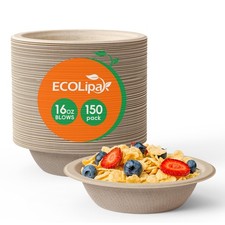 150 Pack Compostable Disposable Paper Bowls, 16 OZ Bagasse Heavy duty Biodegr...