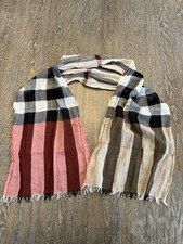 Authentic BURBERRY UNI Kids Beige / Stone Gauze Wool Silk Check Scarf EUC