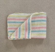 VTG 80 s Acrylic Waffle Weave Baby Blanket Pastel Blue Pink White Yellow 34X27