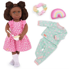 Our Generation Zoey 18" Doll with Pink Dress  Rainbow Pajama Outfit