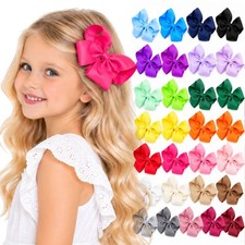 12 Pack 4 Inch Girls Hair Bows Grosgrain Ribbon Alligator Clips Same Color Bulk