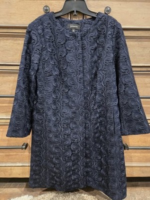 Talbot's Longline Lace Jacket, Size 8, Navy Blue