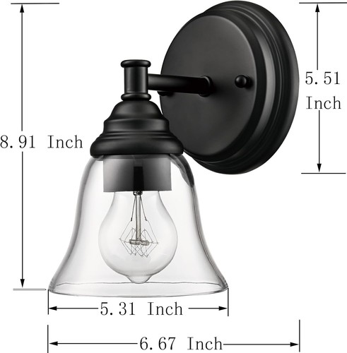 Moder 1-Light Black Wall Sconce Clear Glass Light Fixtures for Farmhouse - Picture 3 of 6