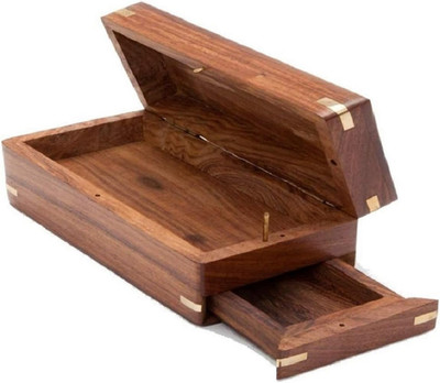 Secret Enigma Brainteaser Puzzle Box Case Holder with Hidden Compartment Wooden