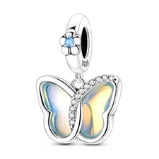 MULA European 925 Sterling Silver Charm CZ Dreamy Butterfly Pendant For Bracelet